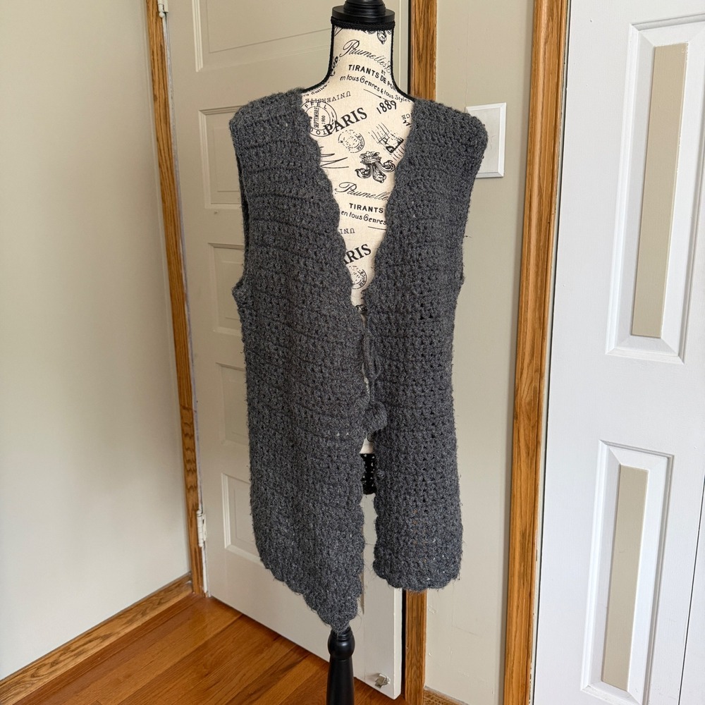 Handmade Crochet Longline Open Weave Vest L/XL‎ Boho Retro Grandma Festival